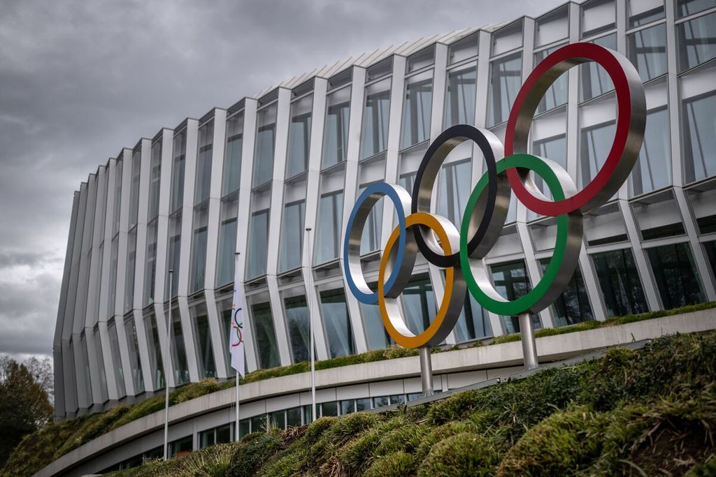 Kantor pusat Komite Olimpiade Internasional (IOC) di Lausanne, Swiss, 25 Maret 2023. 